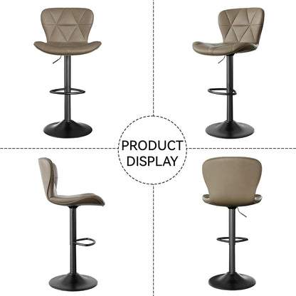 Black Swivel Bar Stools Set of 2 Adjustable Faux Leather Kitchen Chairs
