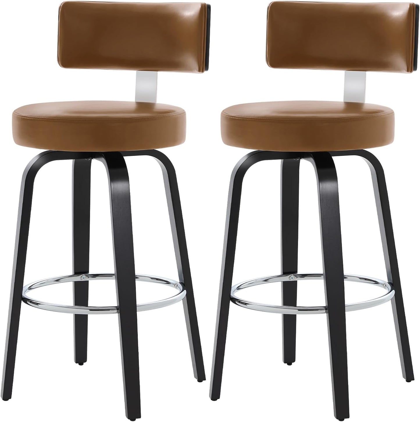 White Swivel Counter Stools Set of 2 Walnut Kitchen Island Chairs