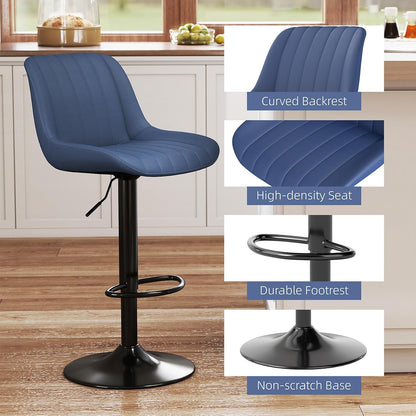 Adjustable Swivel Bar Stool Black Faux Leather Counter Height Metal Base
