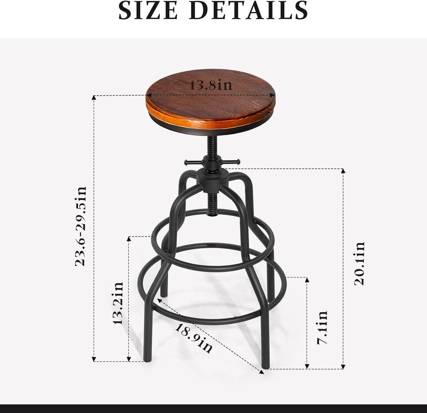 Industrial Swivel Bar Stools Set of 2 Adjustable Wood Counter Height Stools