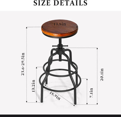 Industrial Swivel Bar Stools Set of 2 Adjustable Wood Counter Height Stools