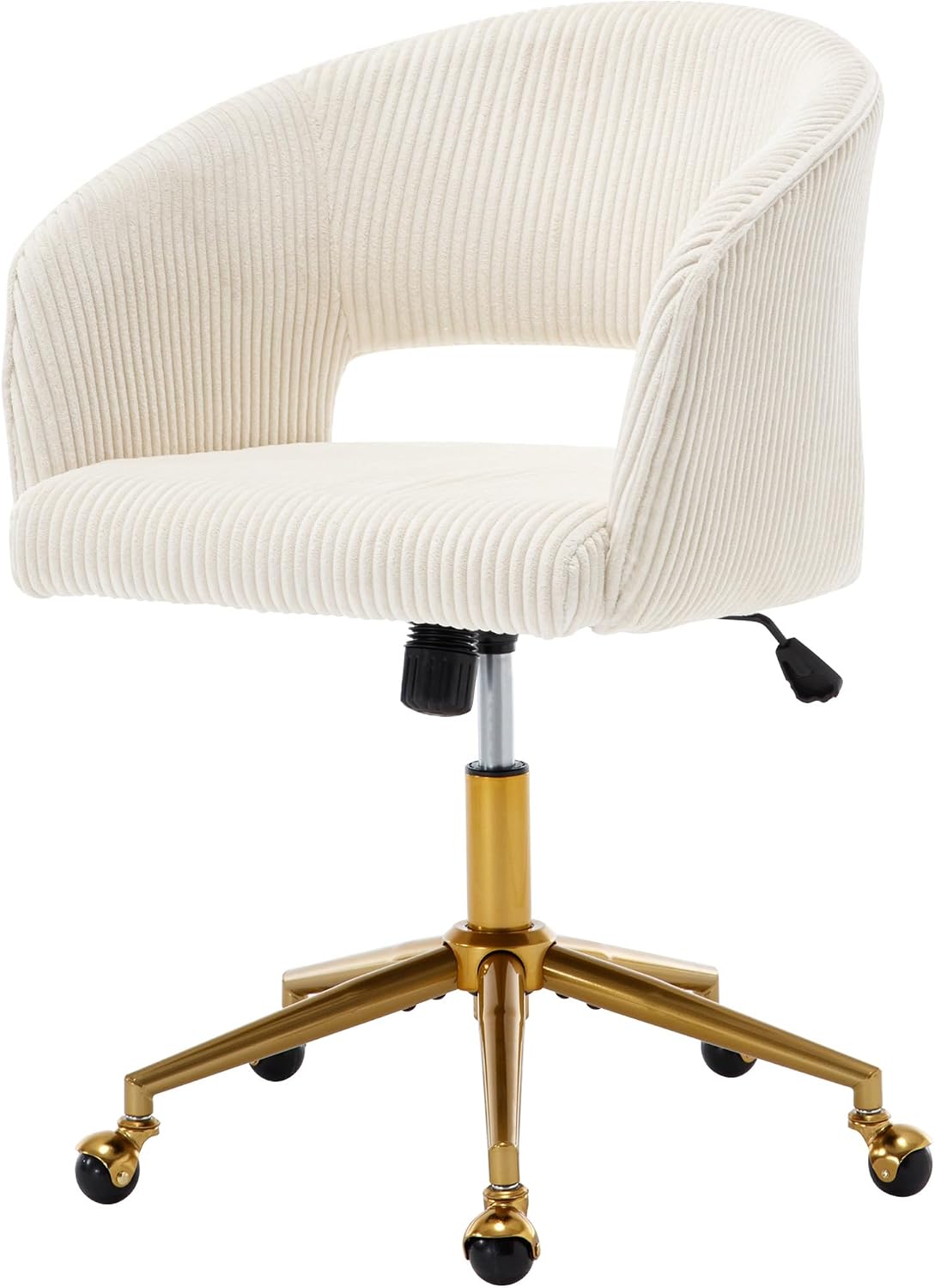 Red Velvet Swivel Desk Chair Adjustable Vanity Chair with Gold Base and Wheels