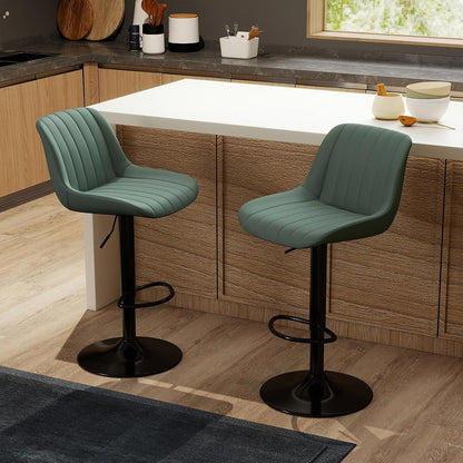 Adjustable Swivel Bar Stool Black Faux Leather Counter Height Metal Base
