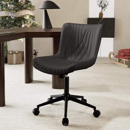 Brown Faux Leather Office Chair Adjustable Swivel Rolling Armless Desk Chair