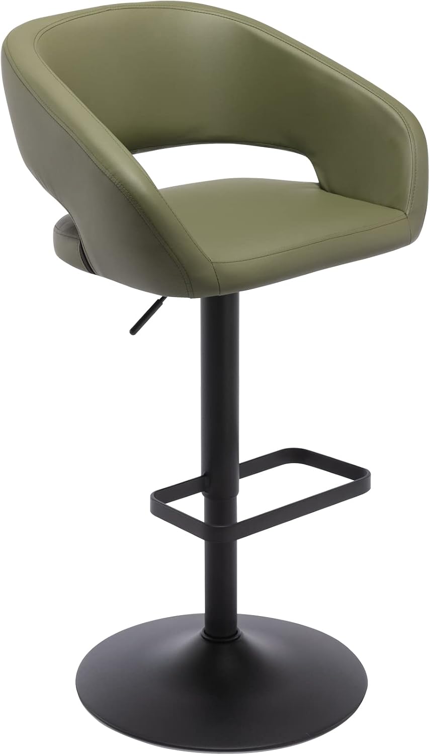 Black Adjustable Swivel Bar Stool Modern Faux Leather Counter Height Chair
