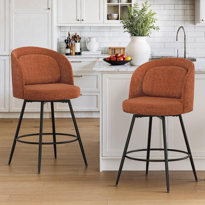 26 Inch Swivel Counter Height Bar Stools Linen Upholstered Black Metal Set of 2