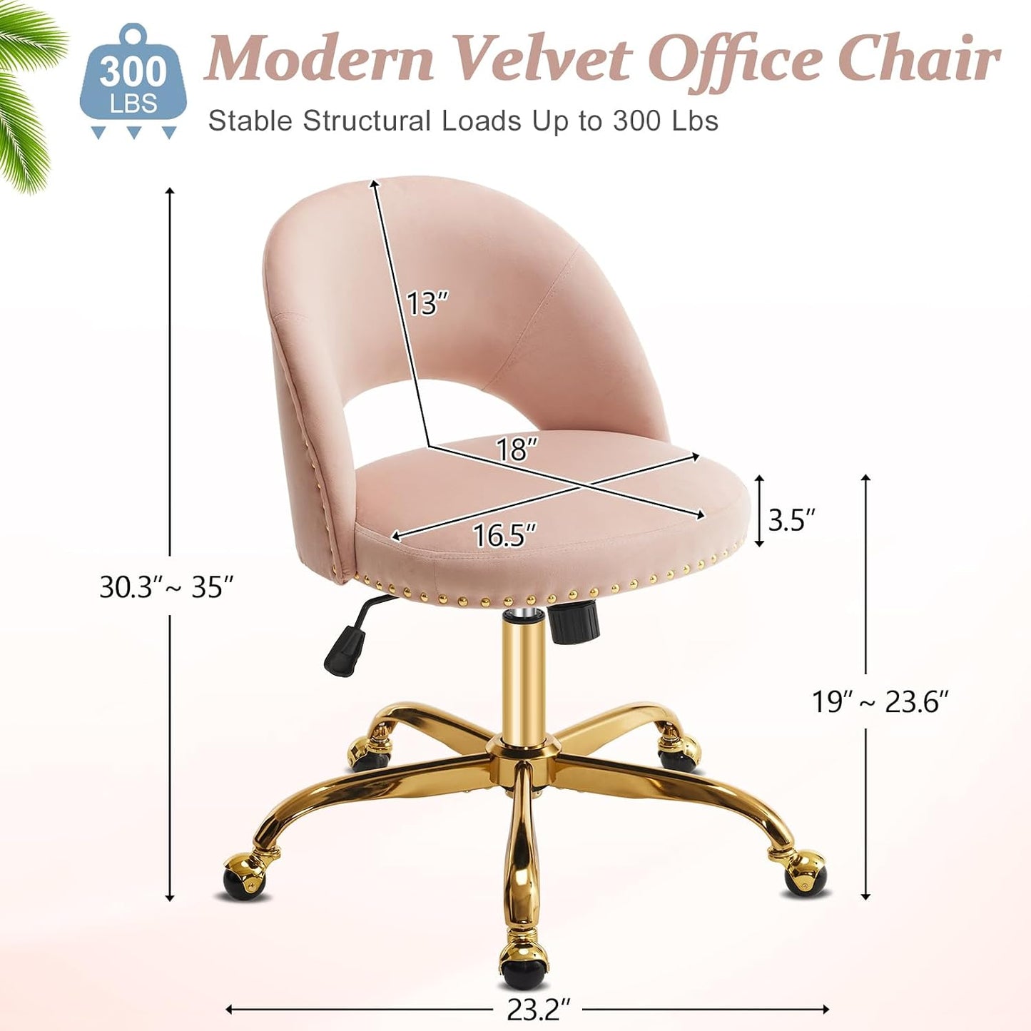 Navy Blue Velvet Office Chair Gold Swivel Rolling Vanity Desk Chair
