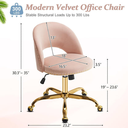 Navy Blue Velvet Office Chair Gold Swivel Rolling Vanity Desk Chair