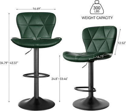 Black Swivel Bar Stools Set of 2 Adjustable Faux Leather Kitchen Chairs