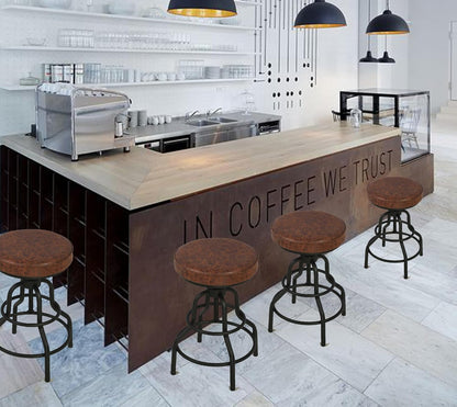 Industrial Swivel Bar Stools Set of 2 Adjustable Wood Counter Height Stools