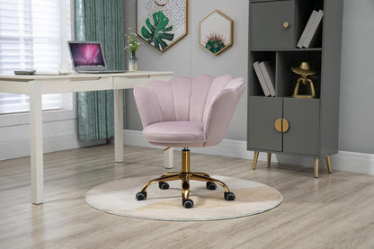 Blue Velvet Office Chair Adjustable Swivel Vanity Chair with Gold Base
