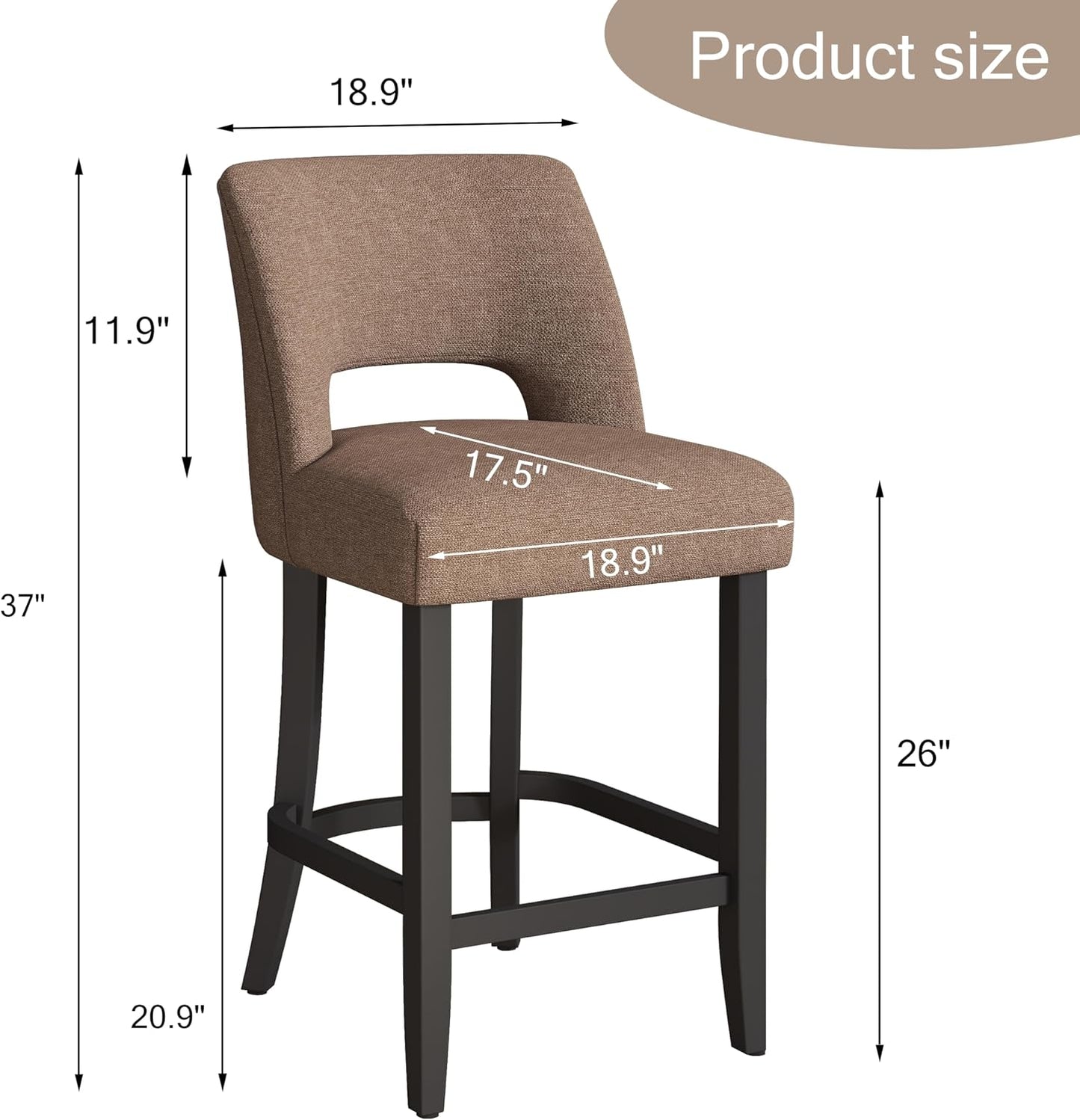 26 Inch Green Upholstered Counter Height Bar Stools Rubberwood Set of 2