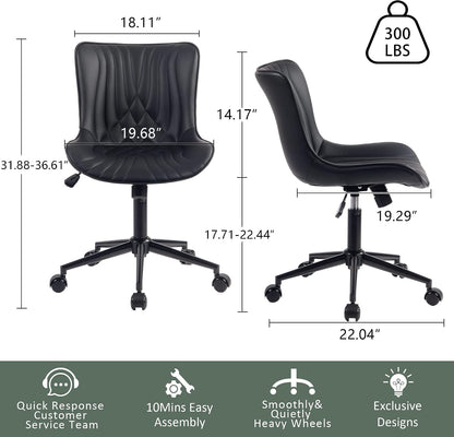 Brown Faux Leather Office Chair Adjustable Swivel Rolling Armless Desk Chair