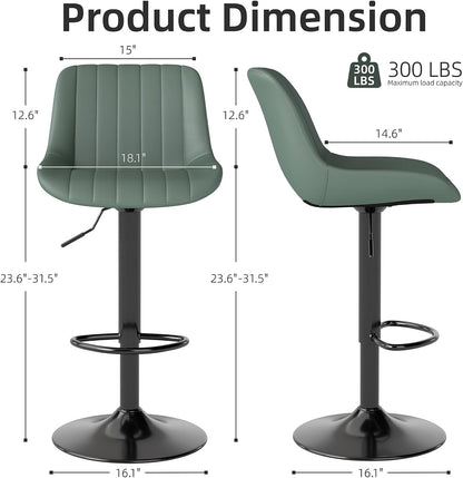 Adjustable Swivel Bar Stool Black Faux Leather Counter Height Metal Base