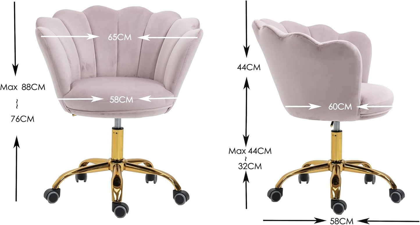 Blue Velvet Office Chair Adjustable Swivel Vanity Chair with Gold Base