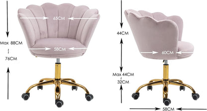 Blue Velvet Office Chair Adjustable Swivel Vanity Chair with Gold Base
