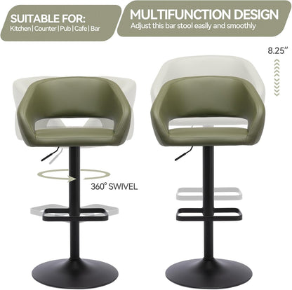 Black Adjustable Swivel Bar Stool Modern Faux Leather Counter Height Chair