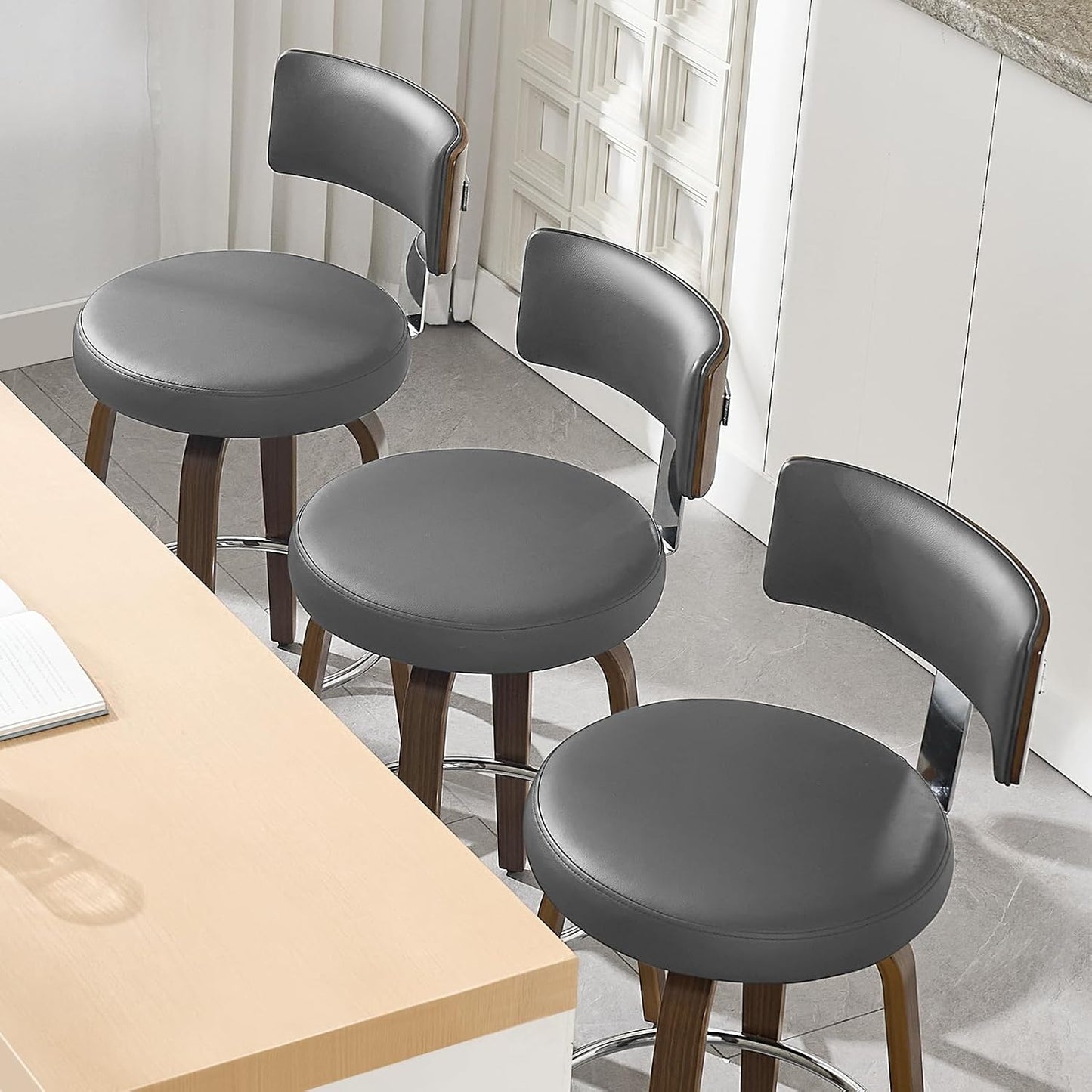 White Swivel Counter Stools Set of 2 Walnut Kitchen Island Chairs