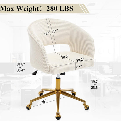 Red Velvet Swivel Desk Chair Adjustable Vanity Chair with Gold Base and Wheels