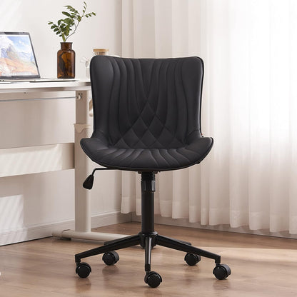 Brown Faux Leather Office Chair Adjustable Swivel Rolling Armless Desk Chair