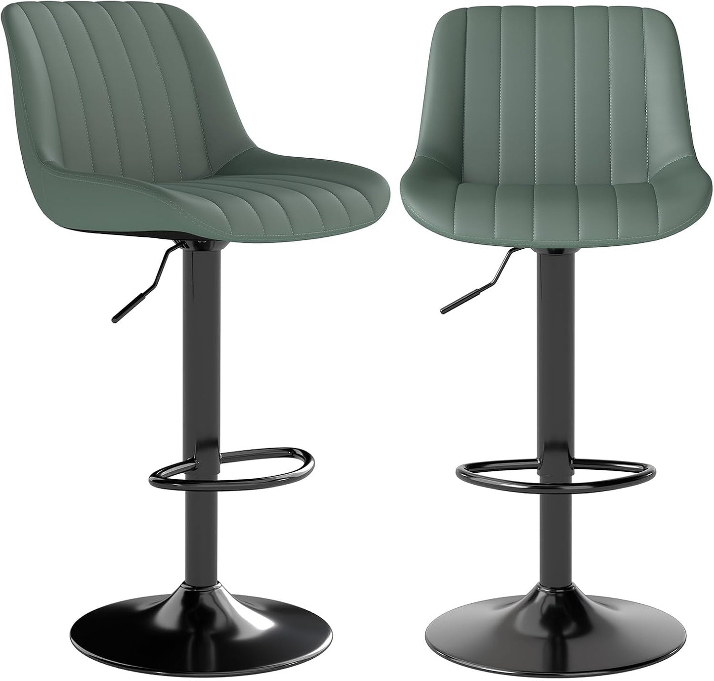 Adjustable Swivel Bar Stool Black Faux Leather Counter Height Metal Base
