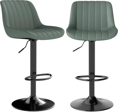 Adjustable Swivel Bar Stool Black Faux Leather Counter Height Metal Base