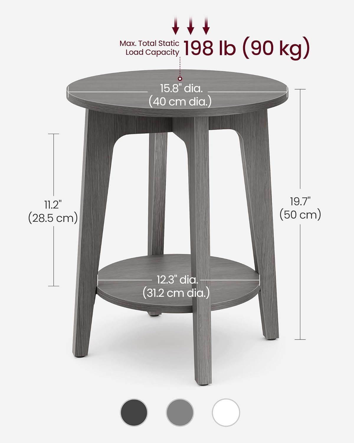 Round Wood Side Table with Lower Shelf Mid Century End Table