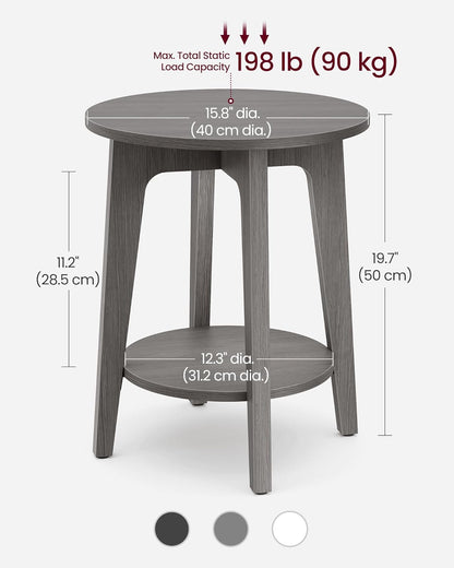 Round Wood Side Table with Lower Shelf Mid Century End Table