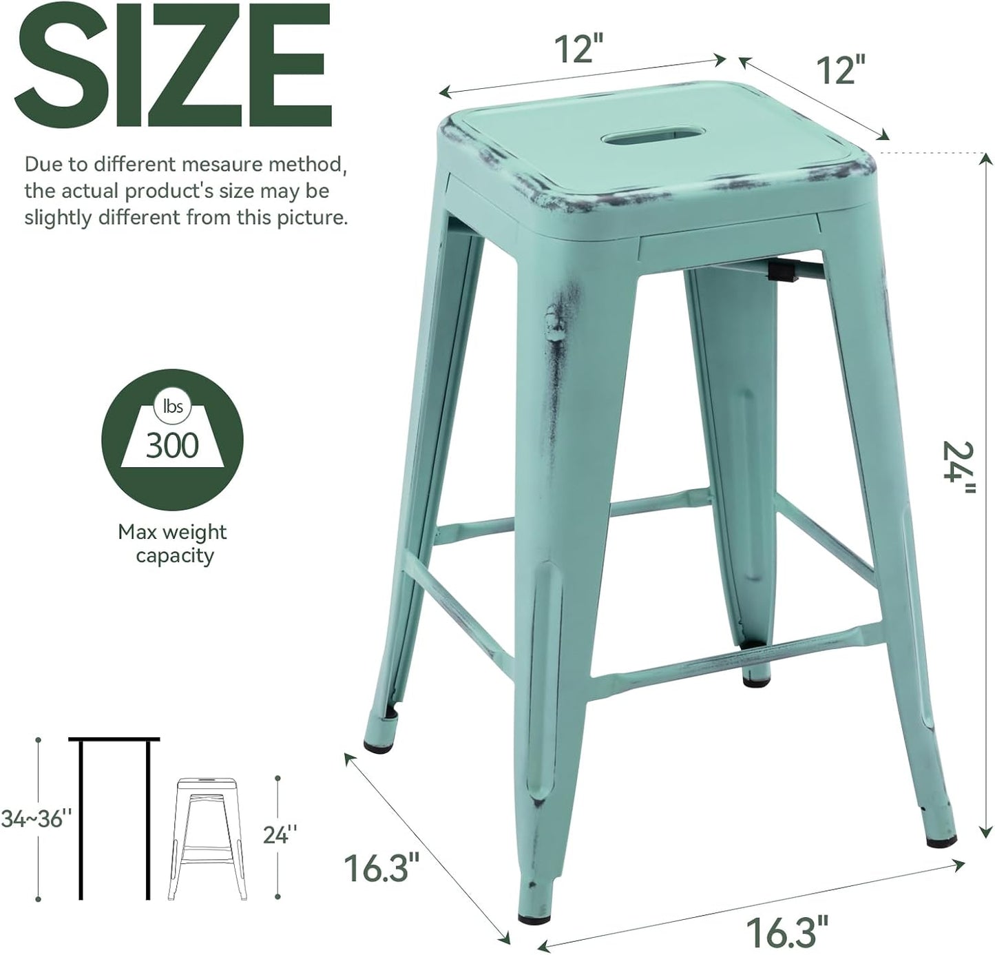 Black Metal Bar Stools Set of 2 Stackable Industrial Counter Height Seats