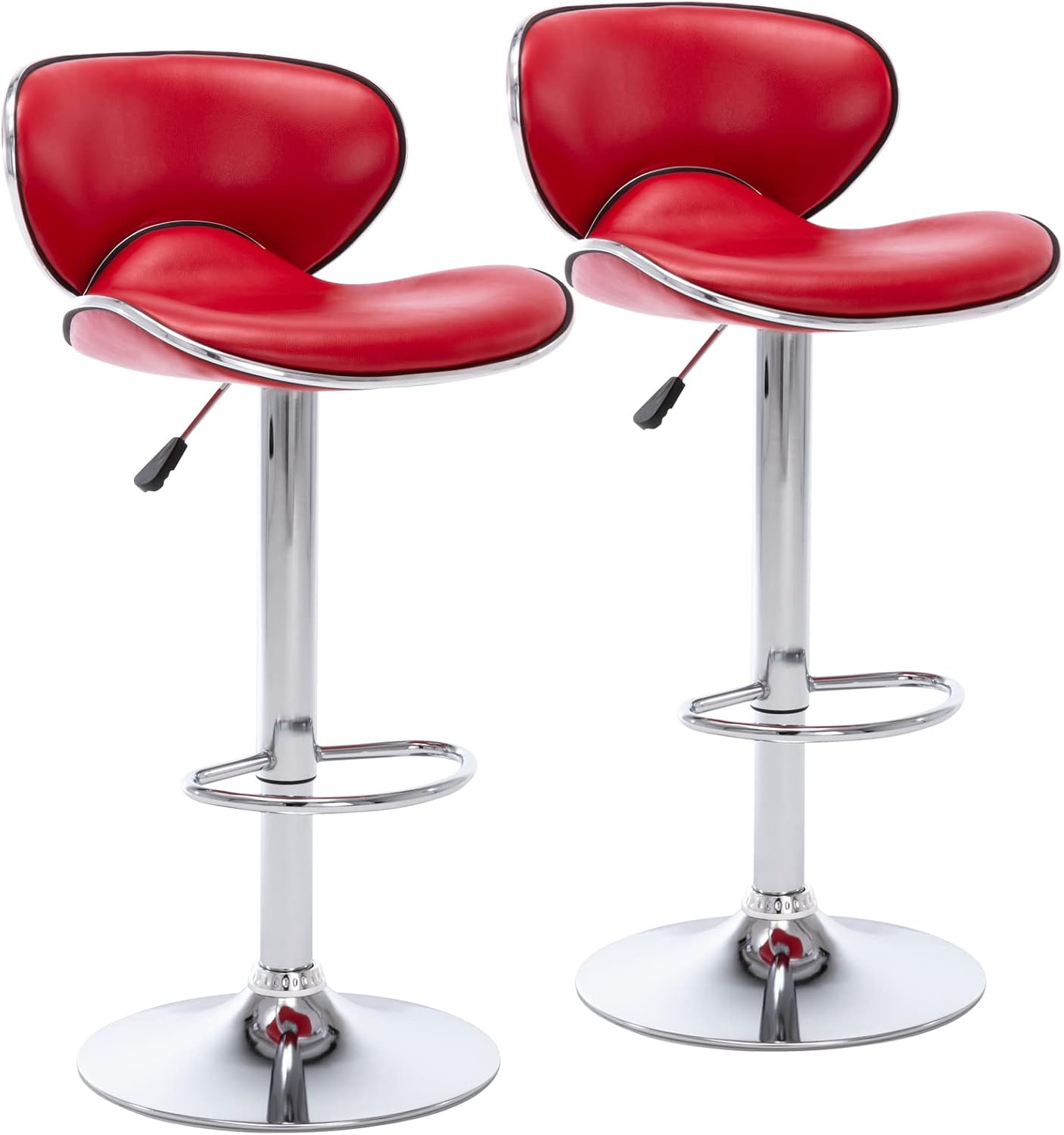 Blue Adjustable Bar Stools Set of 2 Modern Swivel Faux Leather Counter Chairs
