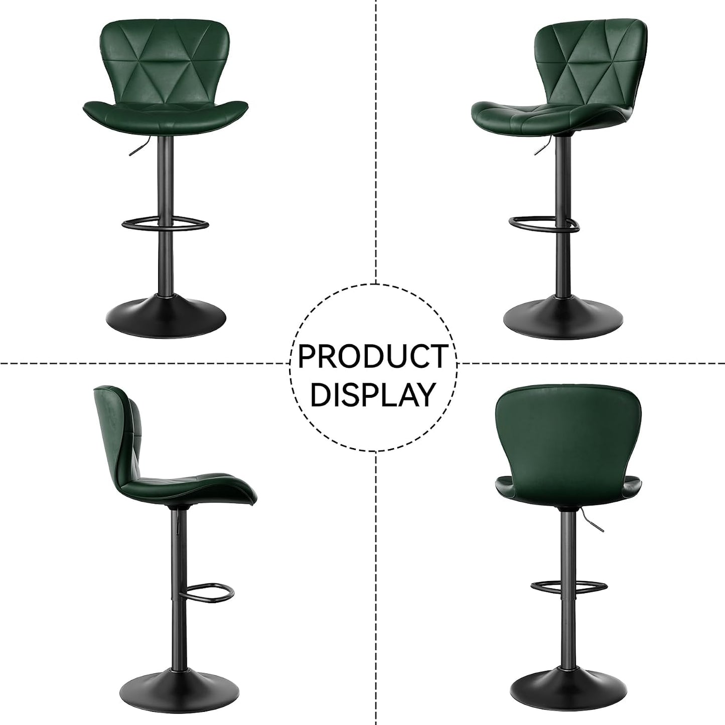 Black Swivel Bar Stools Set of 2 Adjustable Faux Leather Kitchen Chairs