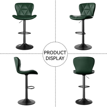 Black Swivel Bar Stools Set of 2 Adjustable Faux Leather Kitchen Chairs
