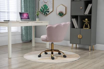 Blue Velvet Office Chair Adjustable Swivel Vanity Chair with Gold Base