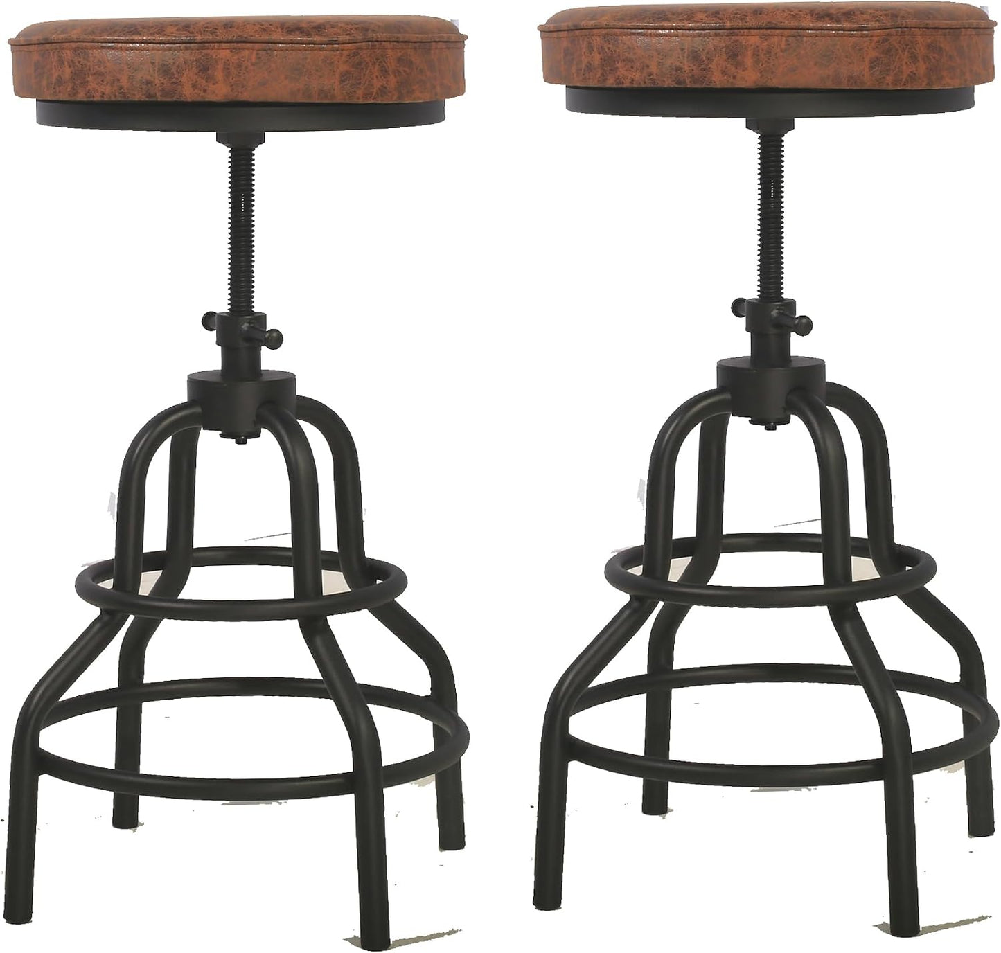 Industrial Swivel Bar Stools Set of 2 Adjustable Wood Counter Height Stools