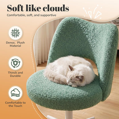 White Teddy Vanity Chair Armless Adjustable Swivel Desk Chair with Wheels