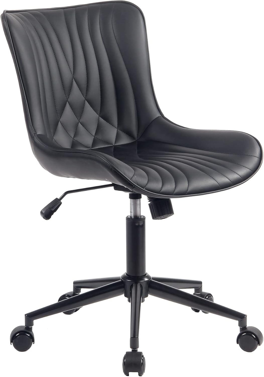 Brown Faux Leather Office Chair Adjustable Swivel Rolling Armless Desk Chair