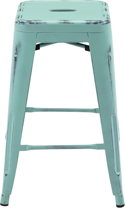 Black Metal Bar Stools Set of 2 Stackable Industrial Counter Height Seats