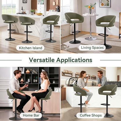 Black Adjustable Swivel Bar Stool Modern Faux Leather Counter Height Chair