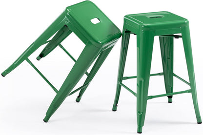 Black Metal Bar Stools Set of 2 Stackable Industrial Counter Height Seats