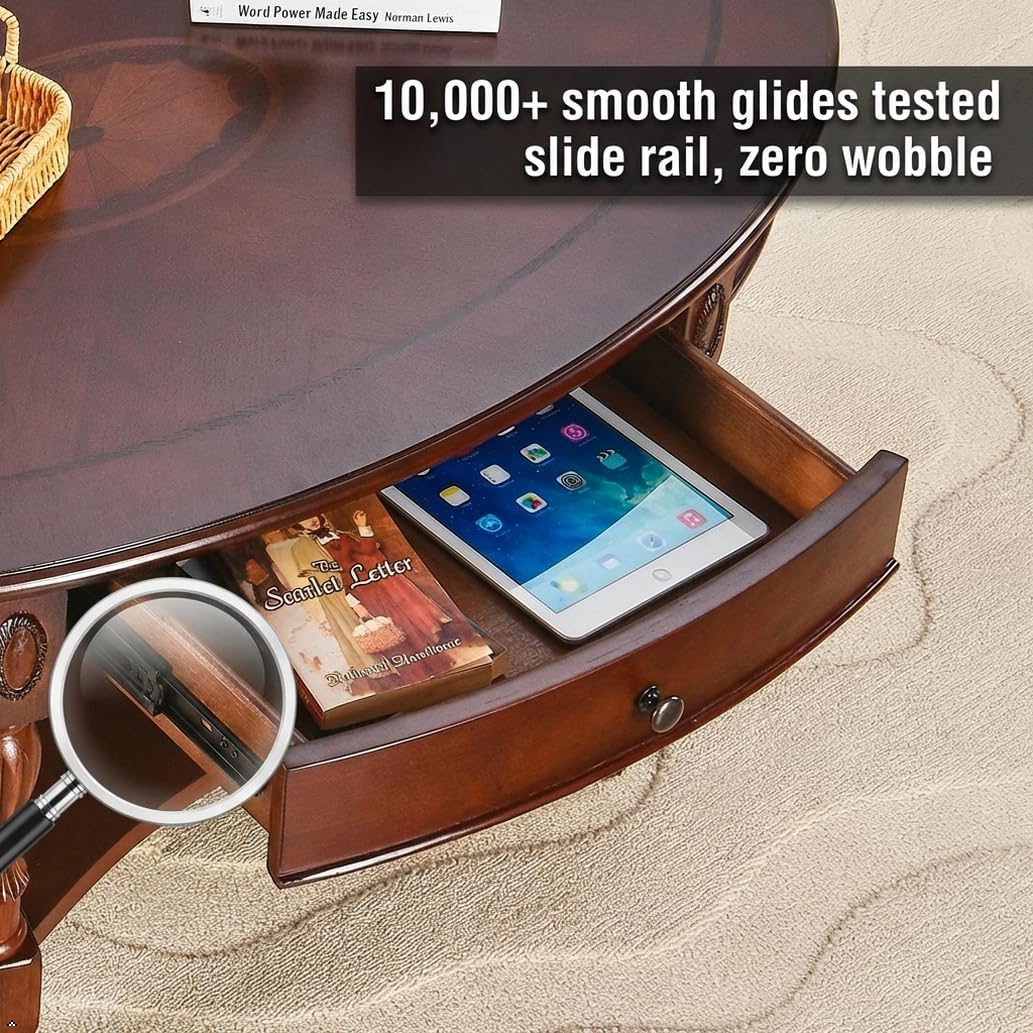 Vintage Oval Solid Wood Coffee Table with Drawer &amp; Storage Shelf