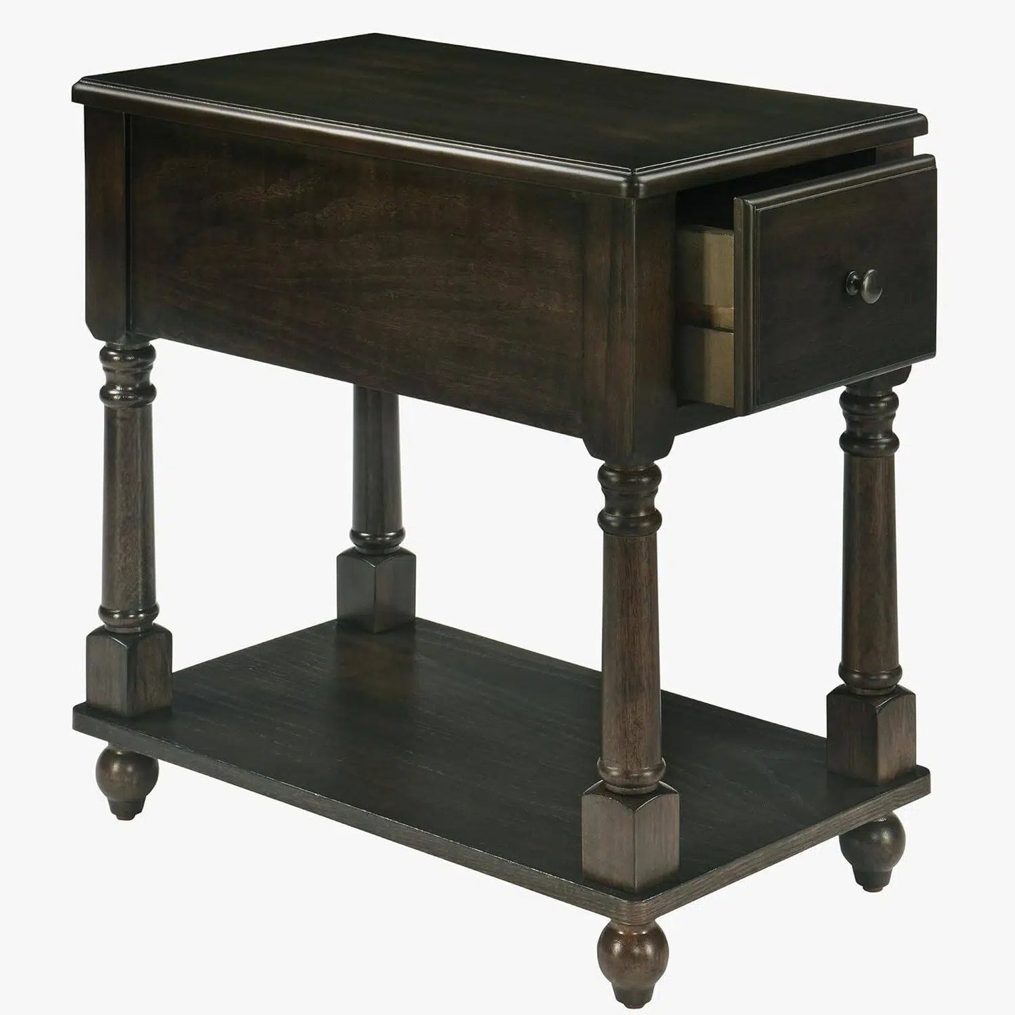 Traditional Wood End Table with Drawer & Lower Storage Shelf