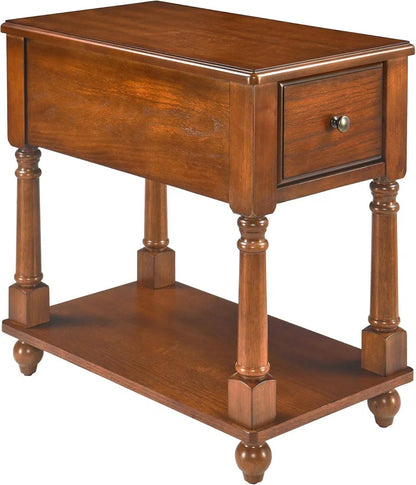 Traditional Wood End Table with Drawer & Lower Storage Shelf