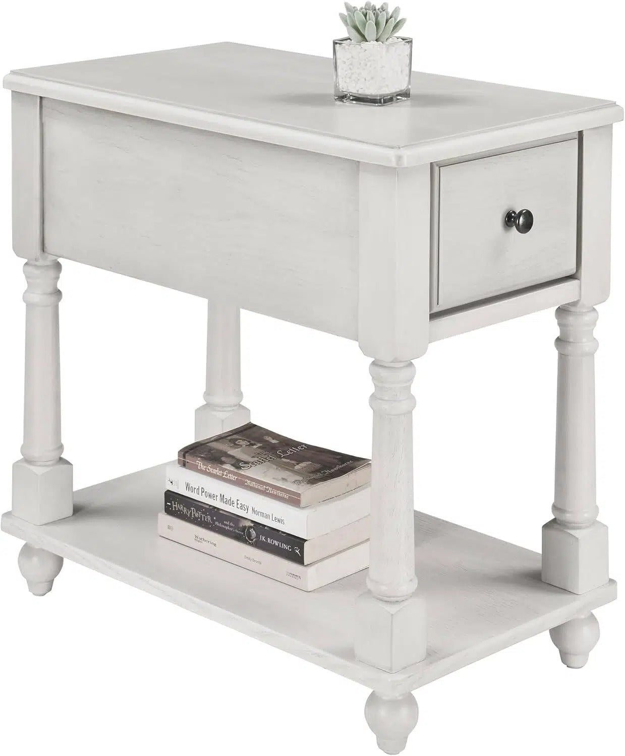 Traditional Wood End Table with Drawer & Lower Storage Shelf