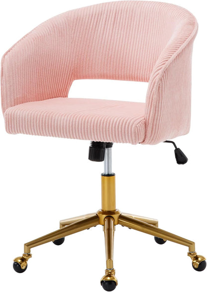 Red Velvet Swivel Desk Chair Adjustable Vanity Chair with Gold Base and Wheels