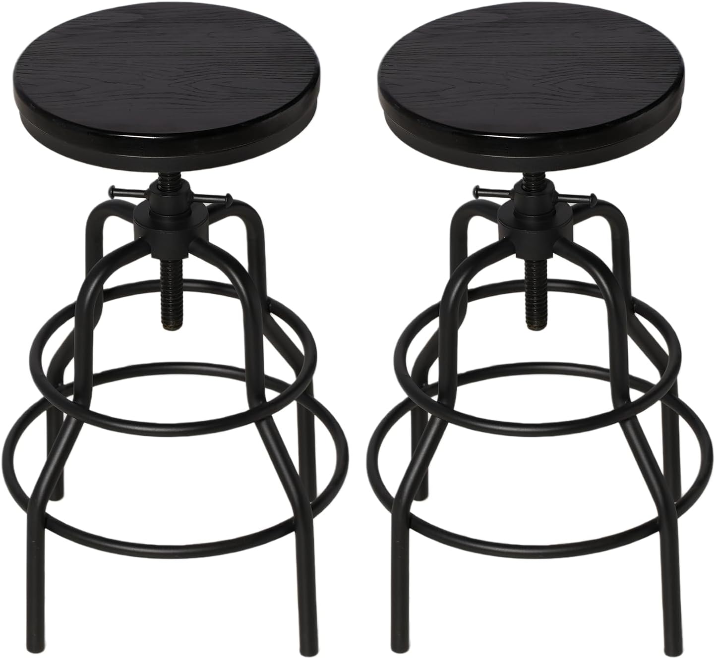 Industrial Swivel Bar Stools Set of 2 Adjustable Wood Counter Height Stools