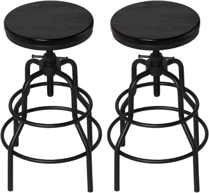 Industrial Swivel Bar Stools Set of 2 Adjustable Wood Counter Height Stools