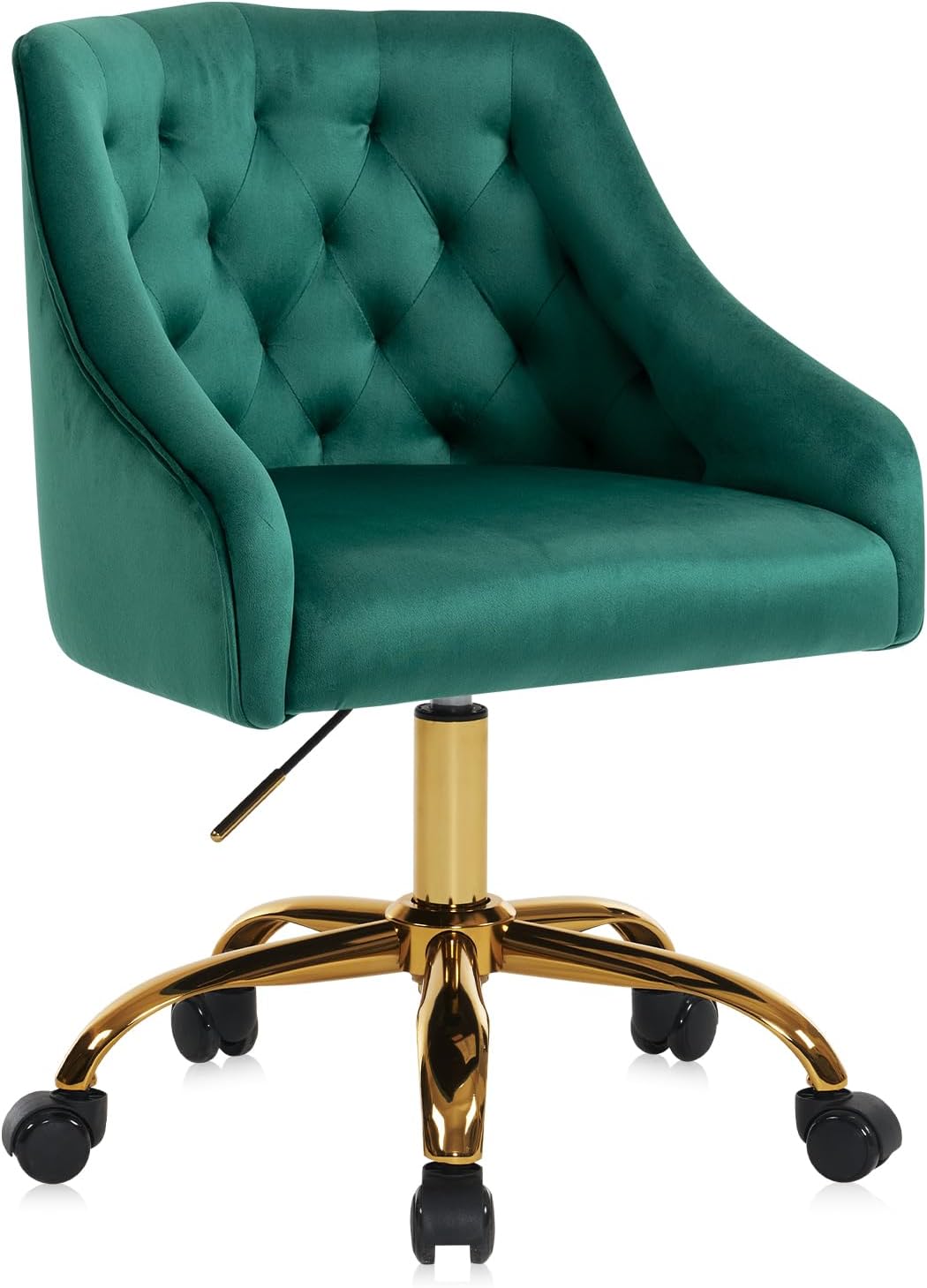 Ivory Velvet Office Chair Tufted Adjustable Swivel Vanity Chair with Wheels