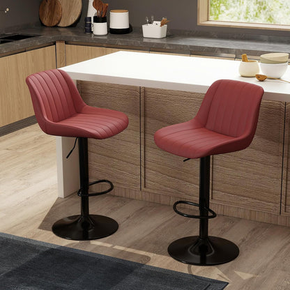 Adjustable Swivel Bar Stool Black Faux Leather Counter Height Metal Base