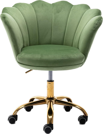 Blue Velvet Office Chair Adjustable Swivel Vanity Chair with Gold Base