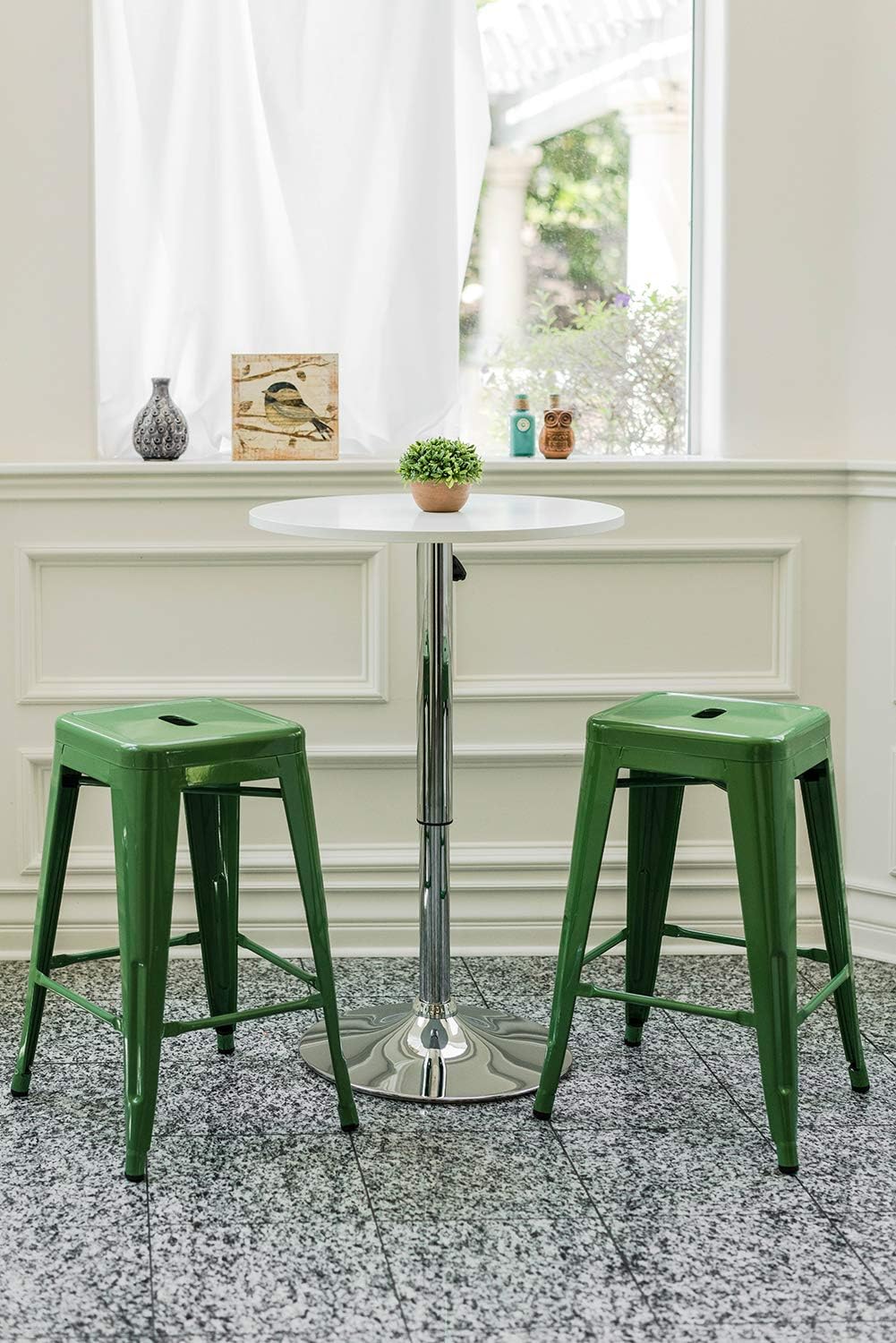 Black Metal Bar Stools Set of 2 Stackable Industrial Counter Height Seats